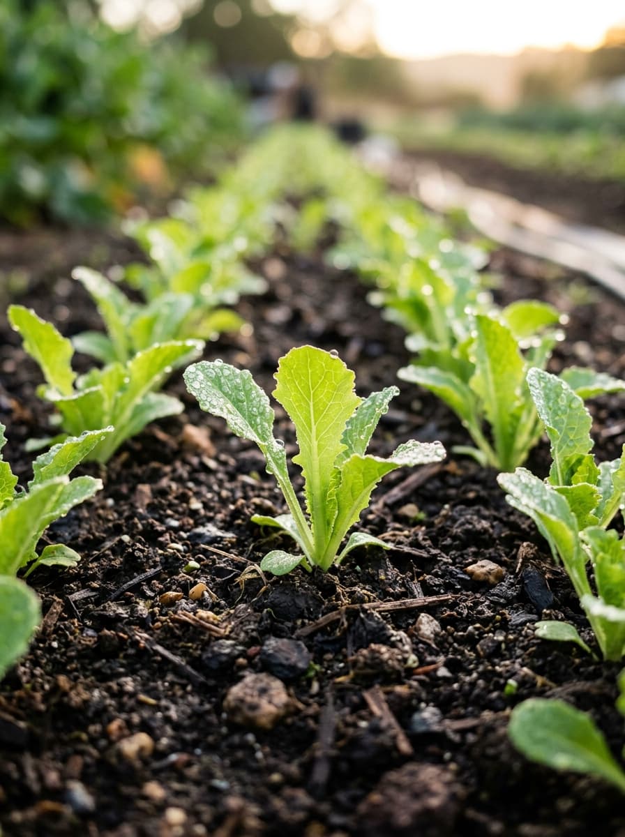 Close-up detail of thriving organic plantation foliage and healthy leaves